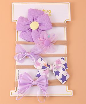 Babyhug Flower and Bow Motifs Headbands Set of 5 - Purple