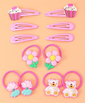 Babyhug Cupcake Hair Clips & Rubber Bands Accessories Combo Sets of 12 - Pink