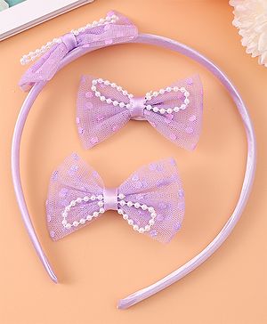 Babyhug Bow Hair Band & Clip Accessories Combo Sets of 3 - Purple
