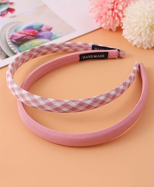 Pine Kids Set of Checkered Print and Solid Hair Bands Pack of 2 - Pink