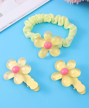 Babyhug Flower Hair Clips & Rubber Band Combo Sets  of 3 - Yellow
