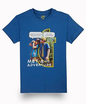 GINI & JONY Half Sleeves Meta Adventure Text Printed Tee - Blue
