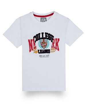 GINI & JONY Half Sleeves College League Text Printed Tee - White
