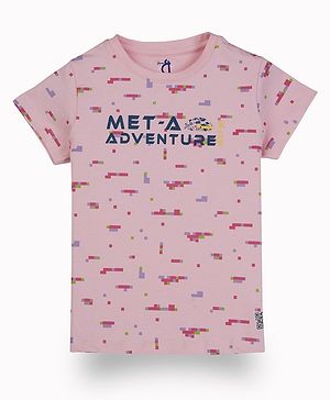 GINI & JONY Half Sleeves Met An Adventure Text Printed Tee - Pink