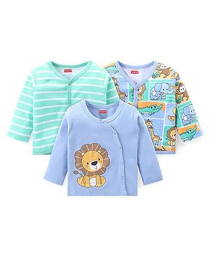 Babyhug Interlock Knit Full Sleeves Front Open Vests With Animal Print Pack of 3 - Multicolor