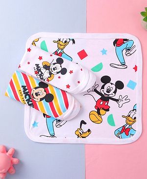 Babyhug Disney Interlock Knit Wash Cloth with Mickey Mouse Digital Print  Pack of 3 L 28  X B 28 cm - White & Light Pink