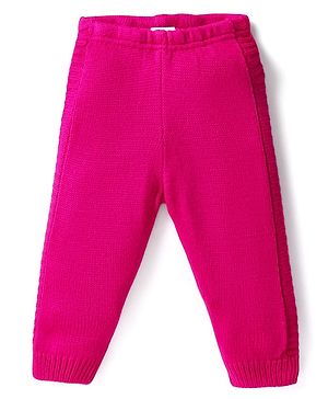 Babyhug Knit Full Length Solid Colour Fleece & Woollen Bottom - Dark Pink