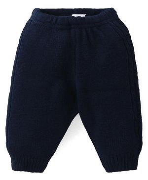 Babyhug Sweater Knit Full Length Solid Fleece Pants - Navy