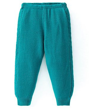 Babyhug Sweater Knit Full Length Solid Fleece Pants - Teal Blue