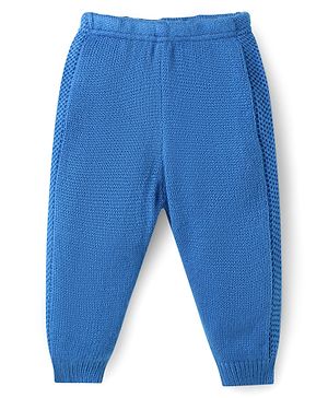 Babyhug Sweater Knit Full Length Solid Fleece Pants - Blue