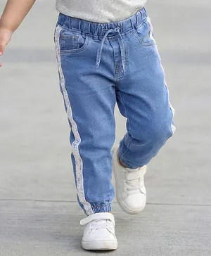 Babyhug Full Length Washed Denim
                              Jogger With Tape & Stretch - Blue