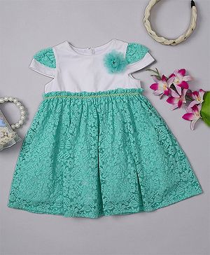 One Friday Cap Sleeves Floral  Lace Embellished Dress - Mint