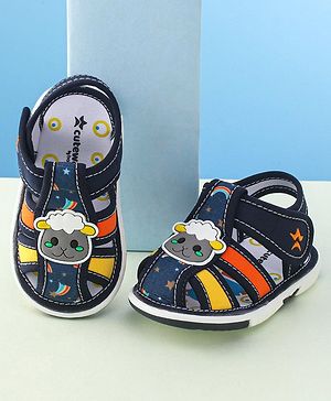 Cute Walk by Babyhug Musical Sandals With Velcro Closure & Sheep Applique - Blue
