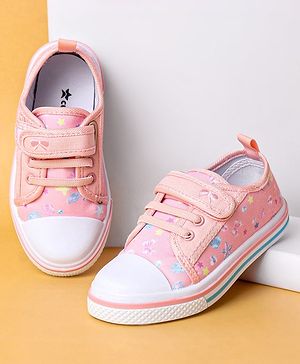 Cute Walk by Babyhug Casual Shoes with Velcro Closure & Butterfly Print - Peach