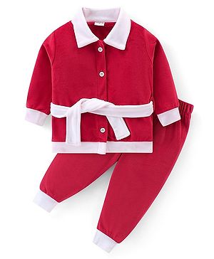 Babyhug Velour Woven Full Sleeves Solid Color Winter Wear Suit - Red