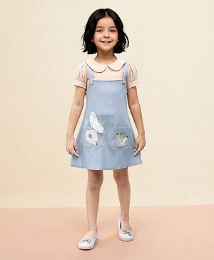 TOONYPORT Cotton Half Sleeves Carrot Embellished  Dress With Top - Peach