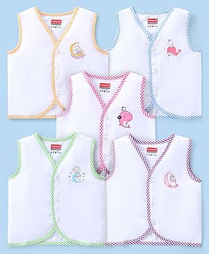 Babyhug Interlock Knit Sleeveless Front Open Vests With Animal Print Pack of 5 - White
