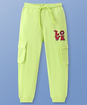 Pine Kids Full Length Comfort Fit Track Pants Love Print - Lime Green