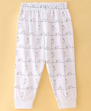 Ollypop Sinker Knit Full Length Lounge Pant Puppy Print - White