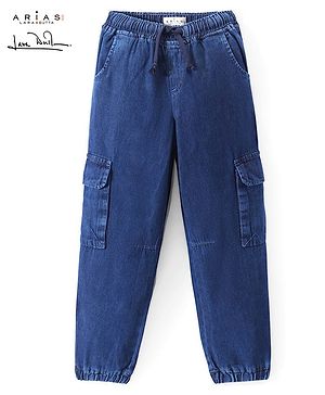 Arias Cotton Woven Stretch Denim Joggers With Cargo Pockets - Dark Blue