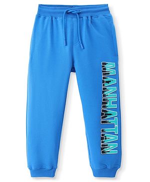 Pine Kids Knit Full Length Lounge Pant with Text Print - Blue