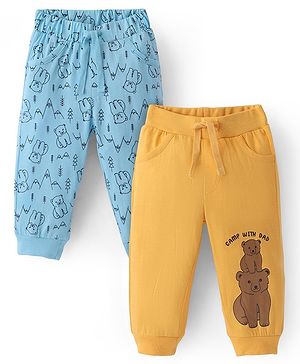 Doodle Poodle Single Jersey Knit Full Length Lounge Pants Bear Print Pack of 2 - Blue & Yellow