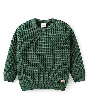 Babyhug Full Sleeves Cable Knit Design Solid Color  Pullover - Dark Green