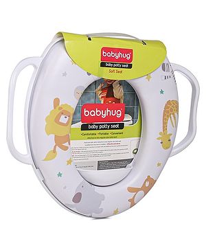 Babyhug Soft Cushioned Baby Potty Seat with Handle & Animal Print -  White