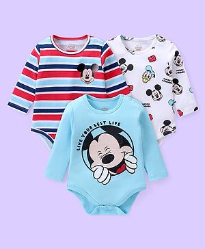 Babyhug Disney  Full Sleeves Onesies With Mickey Mouse Graphics Pack of 3 - Multicolour