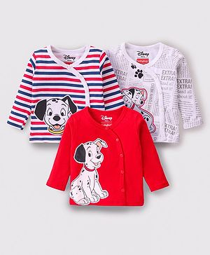 Babyhug Disney Cotton Knit Full Sleeves Front Open Jhablas With Stripes & 101 Dalmatians Graphics Pack of 3 - Red & White