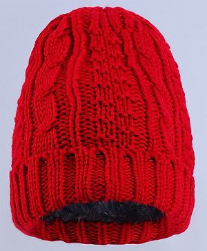 Pine Kids  Winter Cap with Cable Knit Design - Red