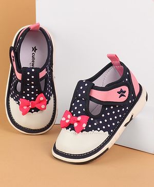 Cute Walk by Babyhug Musical  Shoes with Velcro Closure Polka Dot Print - Navy Blue