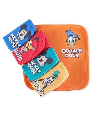 Babyhug Disney Interlock Knit Hands and Face Towel With Mickey Mouse & Friends Graphic Pack of 5 L 28 x B 28 cm - Multicolor