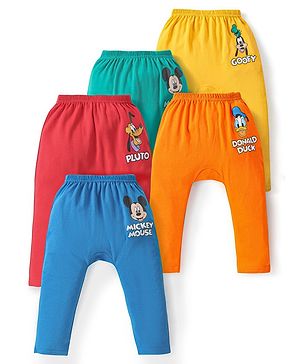 Babyhug Disney Interlock Knit Diaper Leggings with Mickey Mouse & Friends Graphics Pack of 5- Multicolor