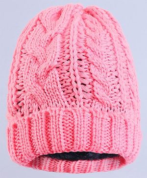 Pine Kids Winter Cap with Cable Knit Design - Pink