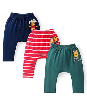 Babyhug Disney Full Length Interlock Diaper Leggings With Winnie the Pooh Graphics Pack of 3 - Navy Red & Dark Green