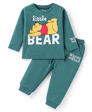 Babyhug Disney Single Jersey Knit Full Sleeves Night Suit With Winnie The Pooh Graphics - Teal Blue