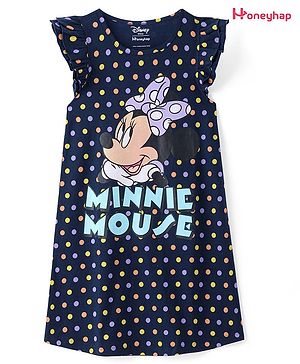 Honeyhap Disney Single Jersey Knit Frill Sleeves Nighty with Minnie Mouse Graphics - Navy Blue