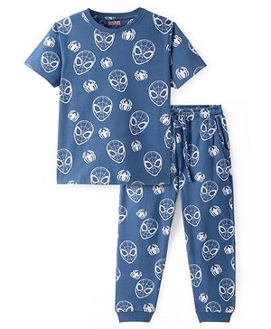 Pine Kids Marvel Single Jersey Knit Half Sleeve T-Shirt & Pant Co- Ord Set  with Spider Man Print- Navy Blue