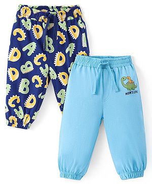 Doodle poodle  Cotton Single Jersey Full Length Lounge Pant with Alphabet & Dino Print Pack of 2- Blue