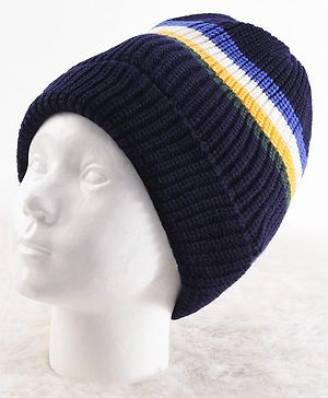Pine Kids Knit Stripe Design Winter Caps - Navy Blue