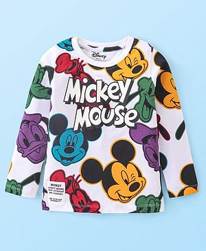 Babyhug Disney Cotton Knit Full Sleeves T-Shirt with Mickey Mouse Graphics - White