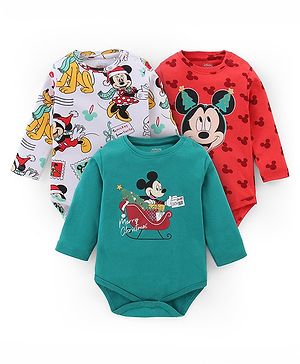 Babyhug Disney Lycra Knit Full Sleeves Onesies With Mickey Mouse Graphics Pack of 3 - Multicolour