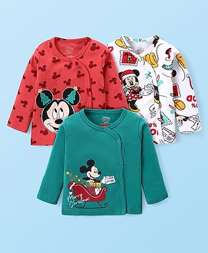 Babyhug Disney Full Sleeves Front Open Jhablas with Micky Mouse Print Pack of 3 - Red White & Green