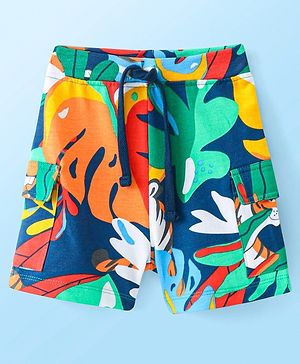 Babyhug Cotton Looper Knit Shorts with Tropical Print - Multicolour