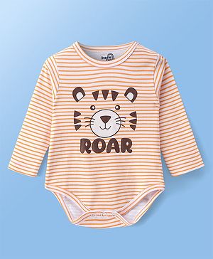 Doodle Poodle 100% Cotton Knit Full Sleeves Onesie Roar Print- White & Orange