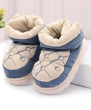 Oh! Pair Slip On Winter Shoes with Embroidery - Blue