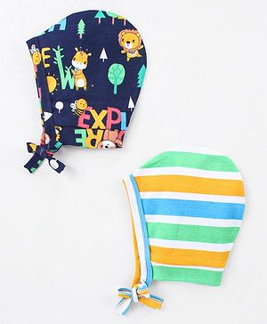 Babyhug 100% Cotton Striped & Printed Caps Pack of 2 - Multicolor