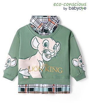 Babyoye Disney  Full Sleeves Overlap Sweatshirt With Lion King Graphic and Foil Detailing - Mint Green