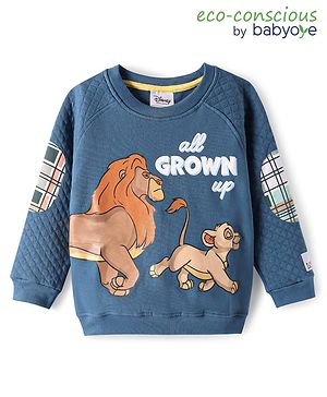 Babyoye Disney Terry Knit Full Raglan Sleeves Sweatshirt with Lion King Graphic & Quiltted Detailing -  Blue